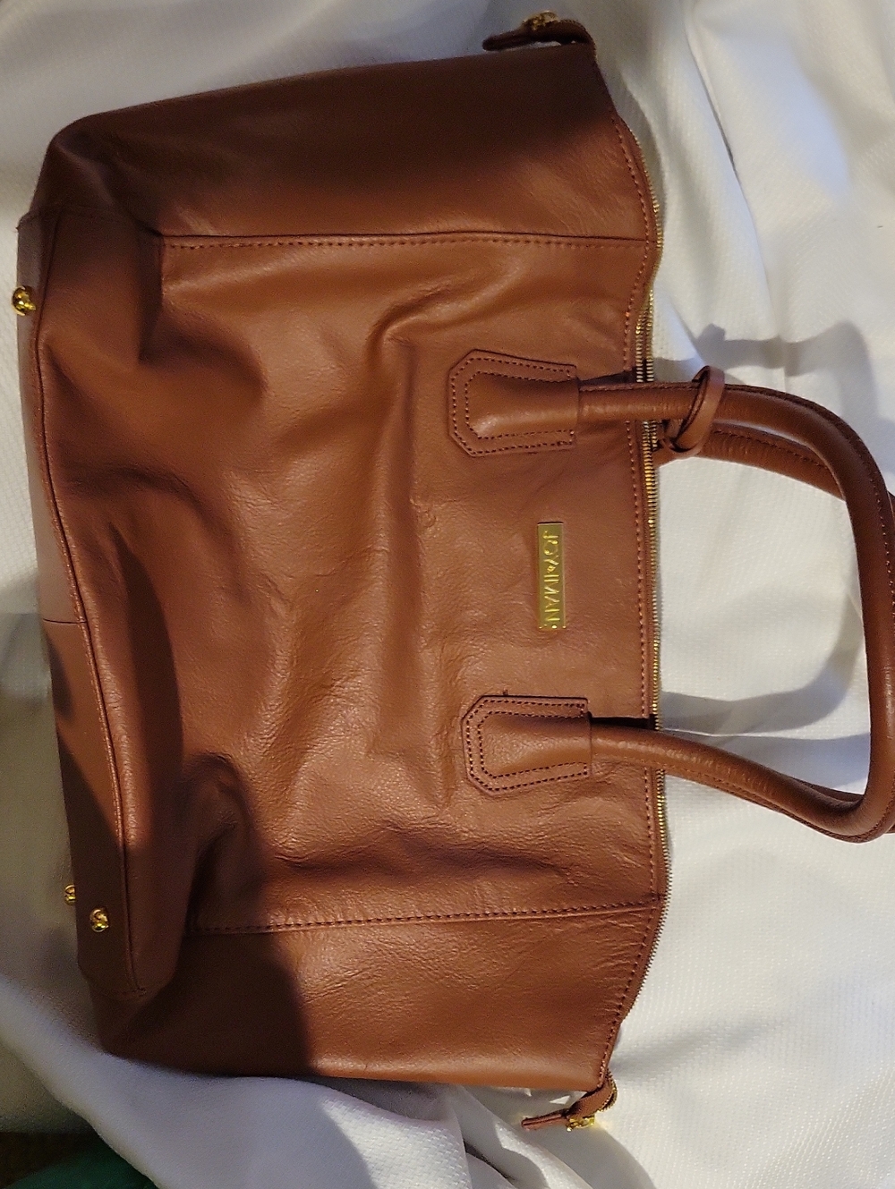Leather JOY IMAN Tote Handbag in Cognac Brown